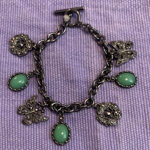 Elegant Gun metal and Green Charm Bracelet